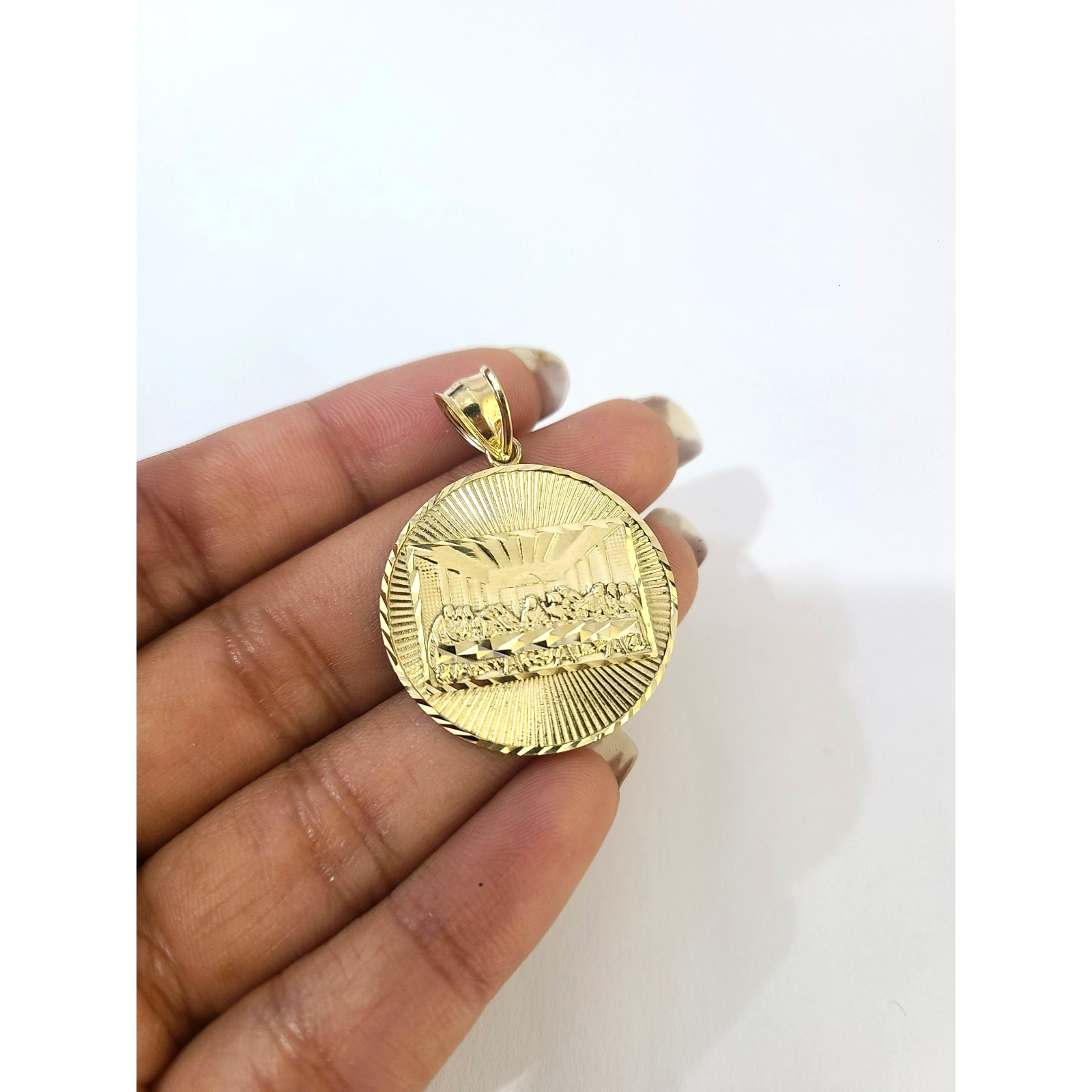 10K Yellow Gold Round Last Supper Pendant Charm 1.5" Nugget Unisex Gold