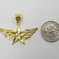 10k Gold Mens Starwings Charm Pendant 2.5mm Rope Chain in 18 20 22 24 26 28 Inch