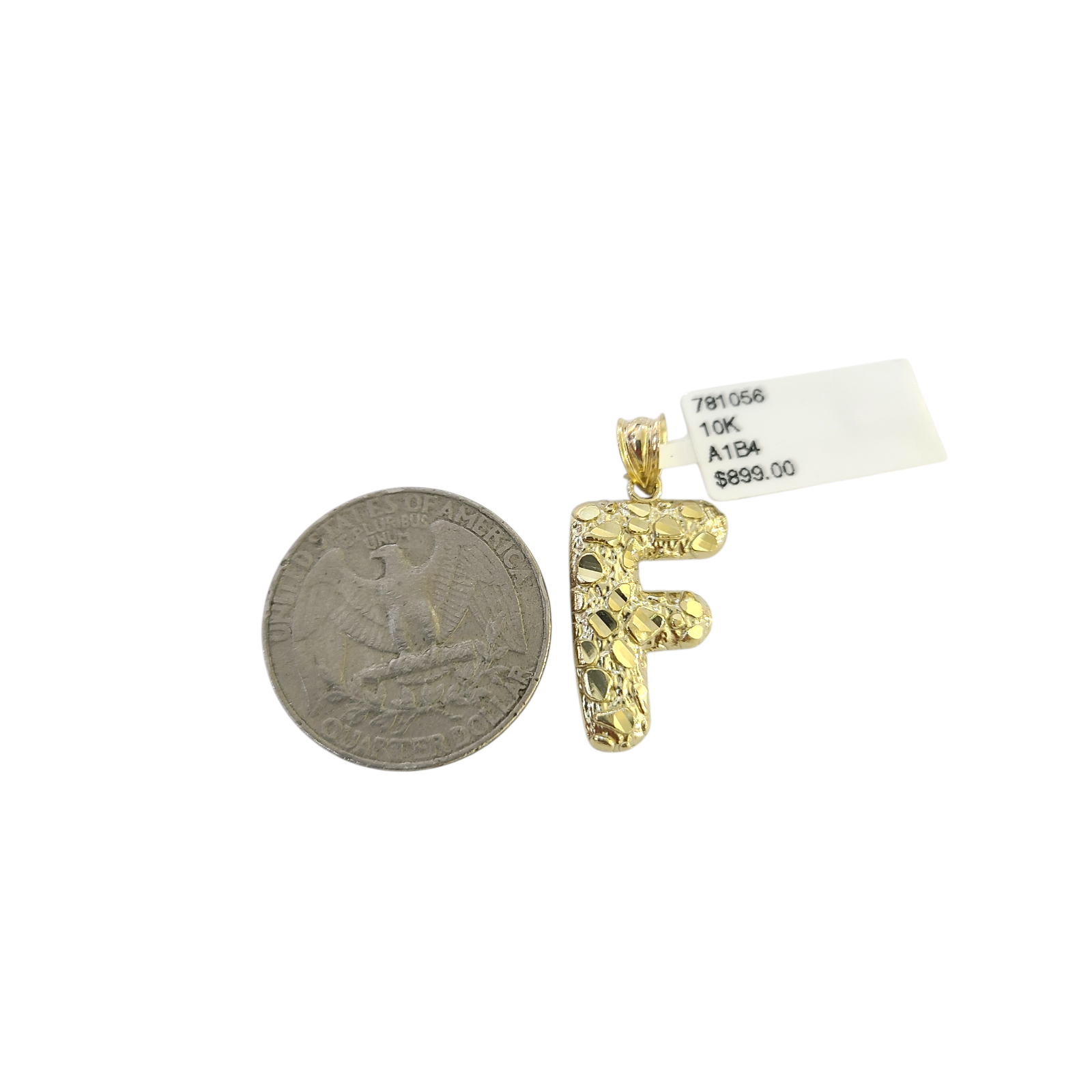 Real 10k Yellow Gold Nugget F Initial Alphabet Charm Pendant 10KT
