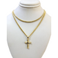 Real Gold 10k Chain Pendant SET Cross Charm Miami Cuban Link Necklace 2.5mm