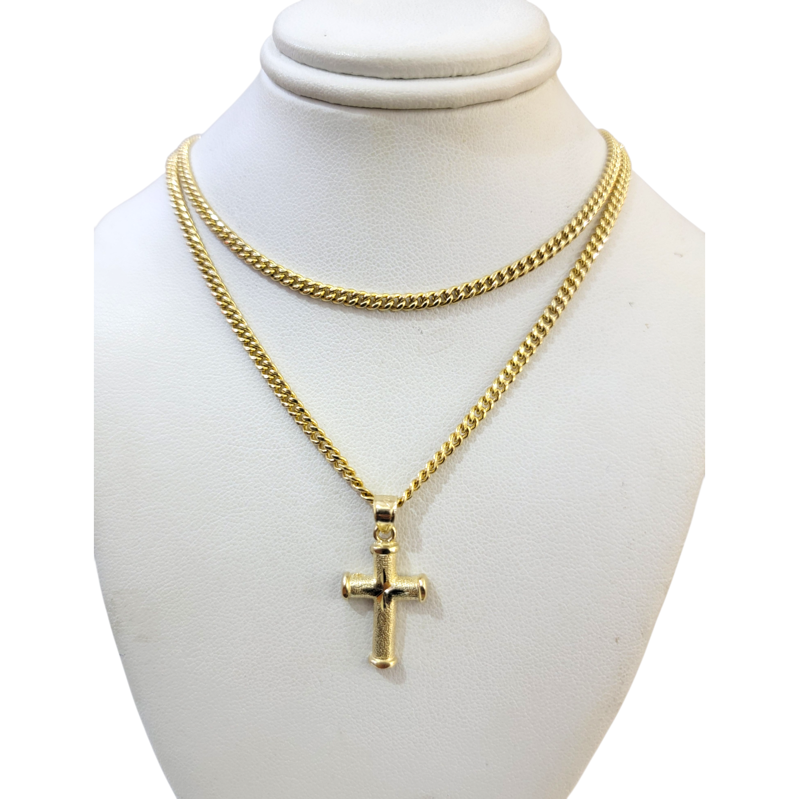 Real Gold 10k Chain Pendant SET Cross Charm Miami Cuban Link Necklace 2.5mm