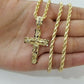 Real 10k Gold Cross & Solid Rope Chain 4mm Necklace Charm & Pendant Set 16"-28"