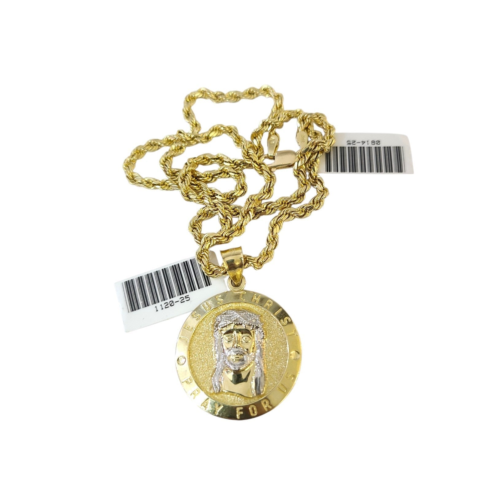 Real 10k Rope Chain Jesus Christ Charm Necklace Pendant Set 2mm 18"-24" Gold