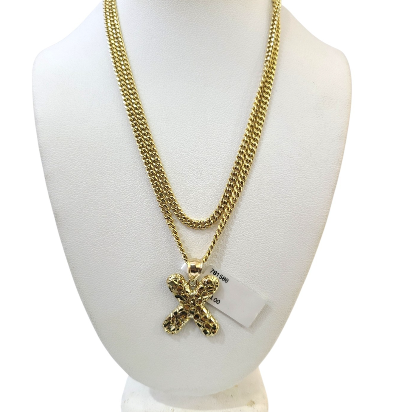 Real Gold 10k Chain X Initial Charm Miami Cuban Link 2.5mm Necklace Pendant SET
