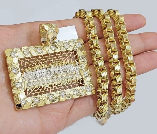 REAL 10k Gold Box Byzantine Necklace Last Supper Charm Pendant Chain 6mm 20-30''