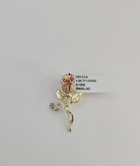10k Rose Flower Charm Trio Pendant Charm Yellow White Gold Women REAL