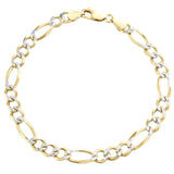 Mens Real 10k Yellow Gold Figaro Link Bracelet Diamond Cut 6.5 mm Solid 8 Inch