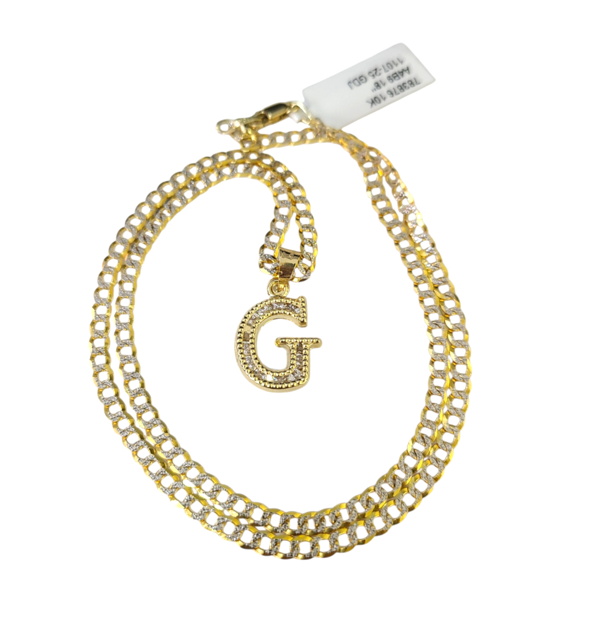 10k Gold Cuban Curb Chain Necklace G Initial Alphabet Pendant Charm 3mm Necklace