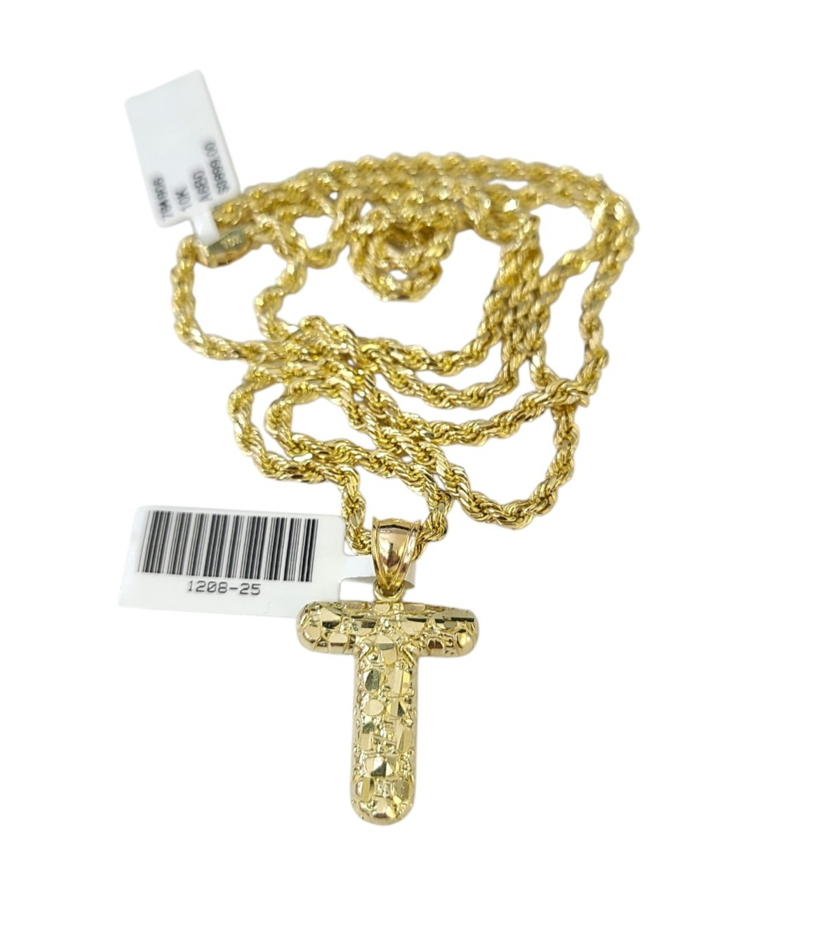 Real 10k Rope Chain Necklace T Nugget Initial Charm 3mm 18"-28" Set Pendant Gold