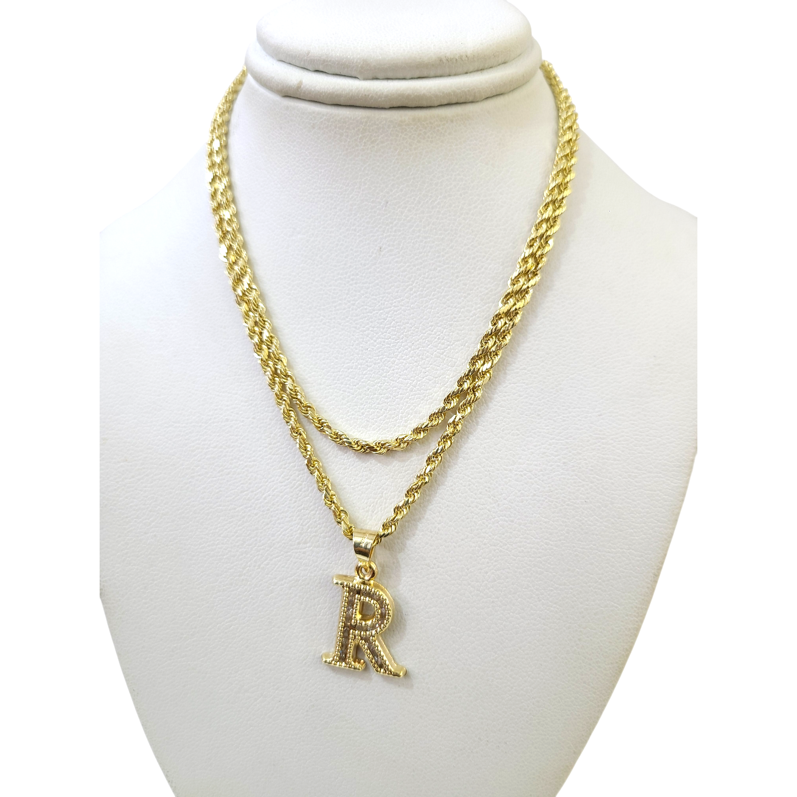 10k 2.5mm Rope Chain R Initial Alphabet Pendant 16"-28" Gold Set Charm Necklace