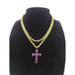 10K Yellow Gold 3mm Rope Chain Purple CZ Cross Pendant Necklace Set 18"-28"