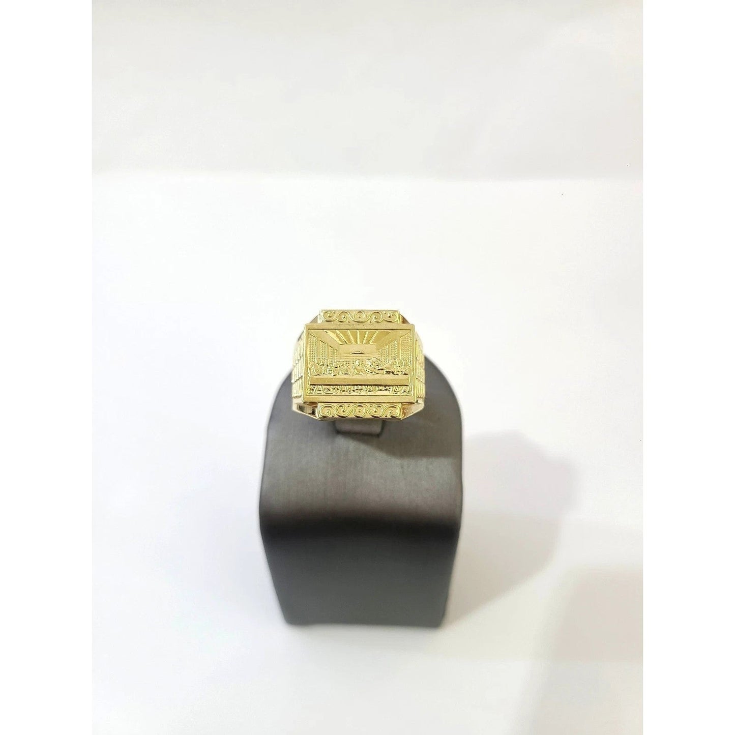 10K Yellow Gold Mens Last Supper Ring Signet Religious Band Bold Statement