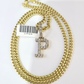 10K Gold Miami Cuban Chain P Diamond Initial 20"-28" 3mm Pendant Necklace SET