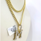 10K Gold Miami Cuban Chain M Diamond Initial 20"-28" 3mm Pendant Necklace SET