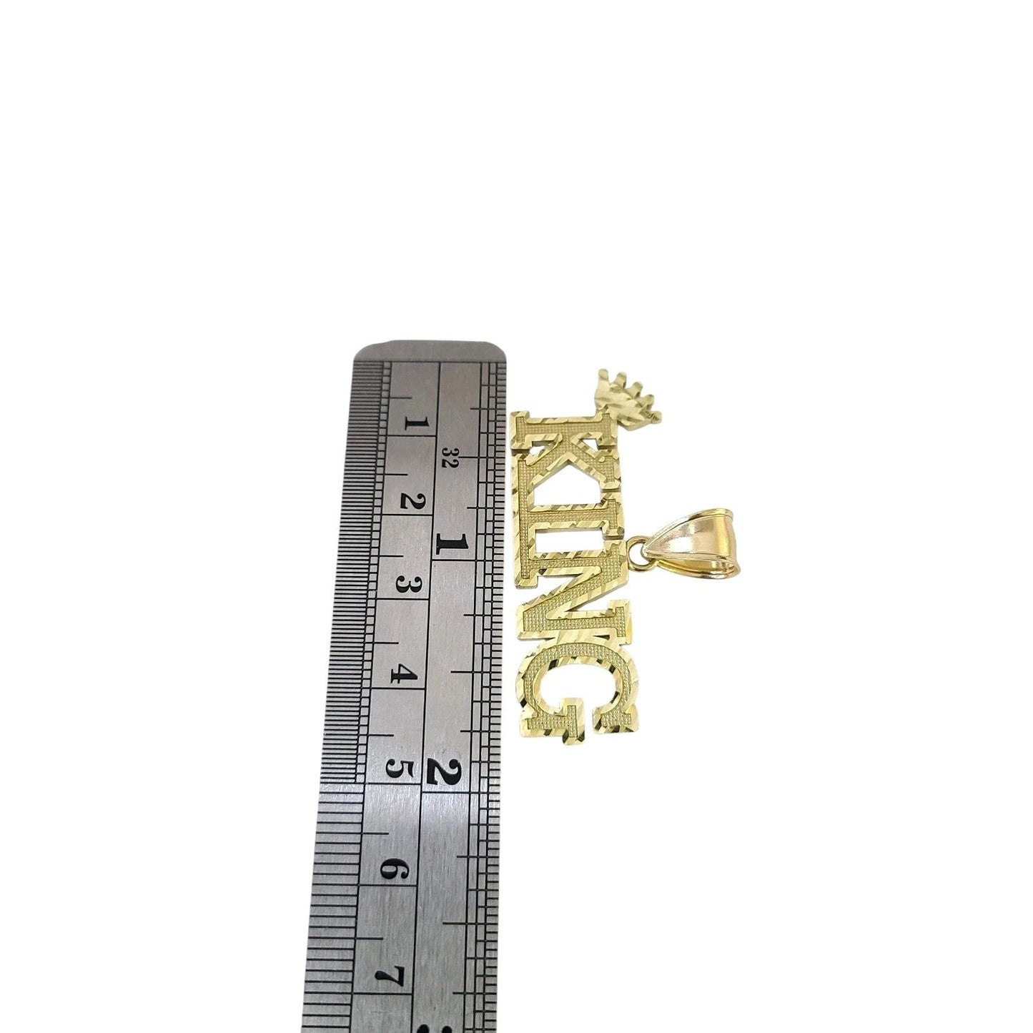 Real 10K Yellow Gold KING Crown Pendant Charm Mens Hip Hop Diamond Cut Style