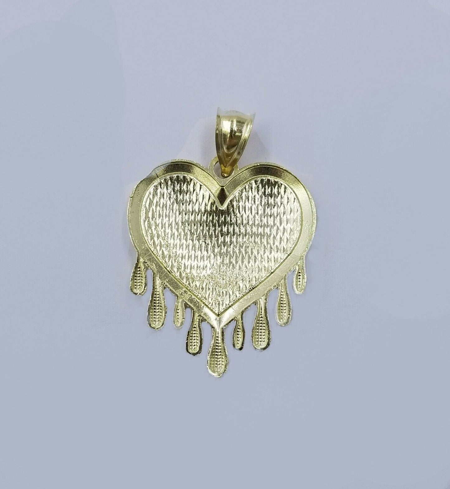 10K Yellow Gold Miami Cubin Link Chain Dripping Heart Diamond Cut Pendant