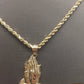 10k Yellow Gold Rope Chain  26" Praying Hand Charm Cross Pendant