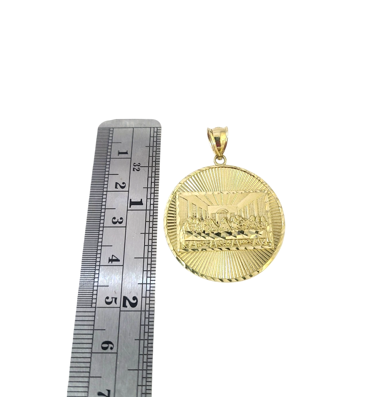 10K Yellow Gold Last Supper Pendant Charm Round Nugget Design 1.5-2 Inch