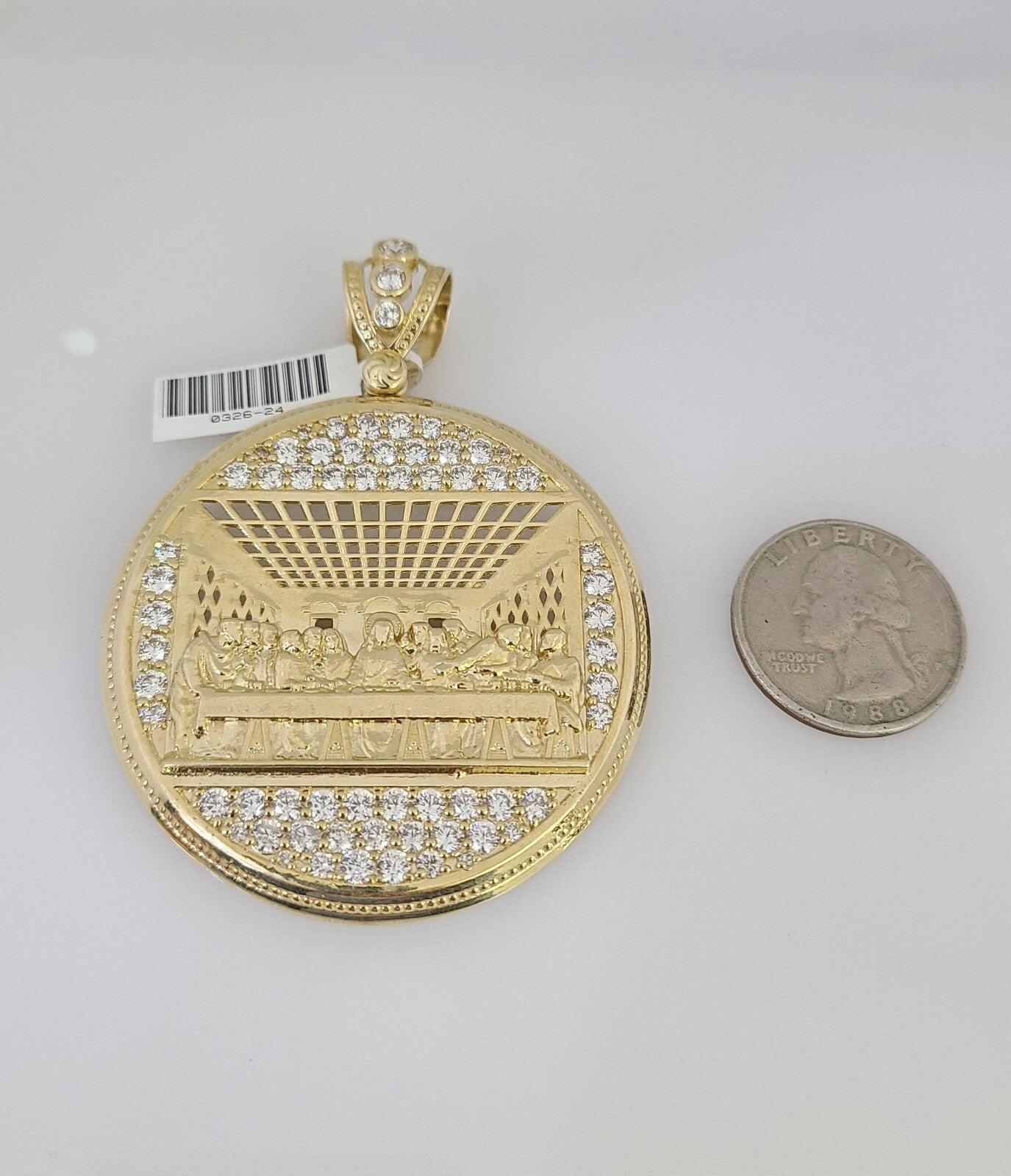 10k Last Supper Charm Pendant Mens REAL 10Kt Religious Medallion Yellow Gold