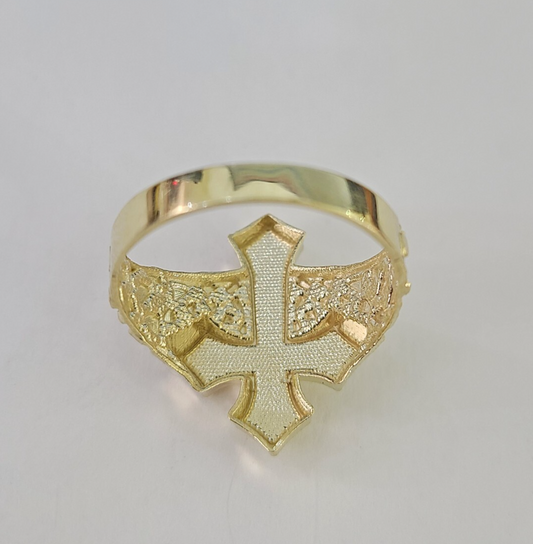 10k Jesus Crucifix Cross Nugget Ring Casual Band Yellow Gold Brand New Religious