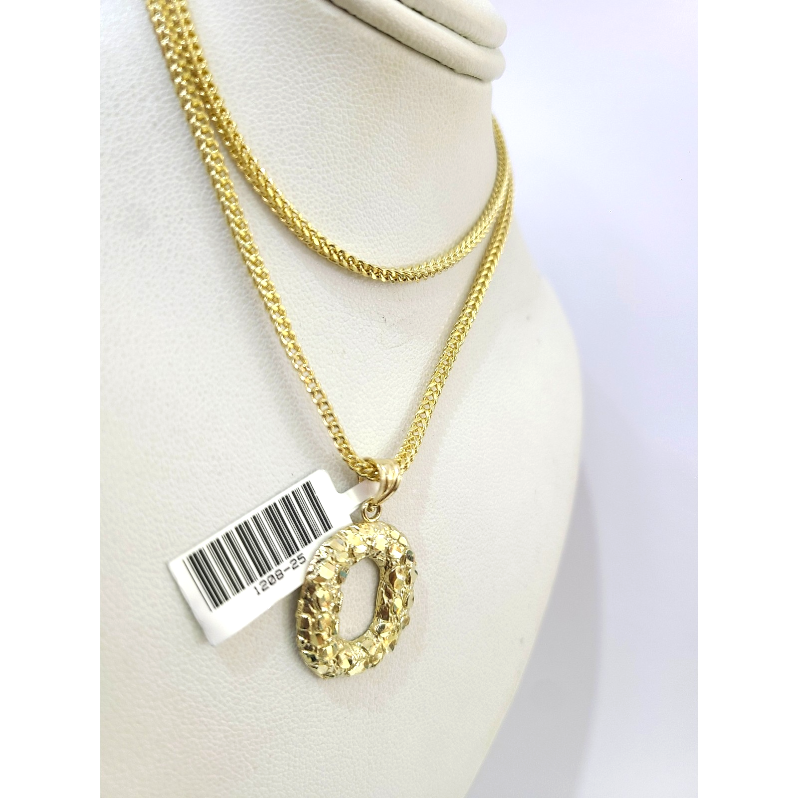 10k Gold Franco Chain O Nugget Initial Charm Pendant Necklace SET 2.5mm 16"-26"