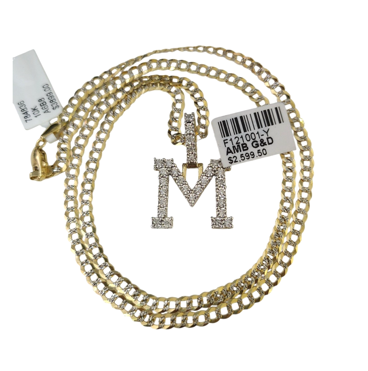 10k Gold Chain Necklace M Diamond Initial Pendant Set Cuban Curb 3mm 20"-30"