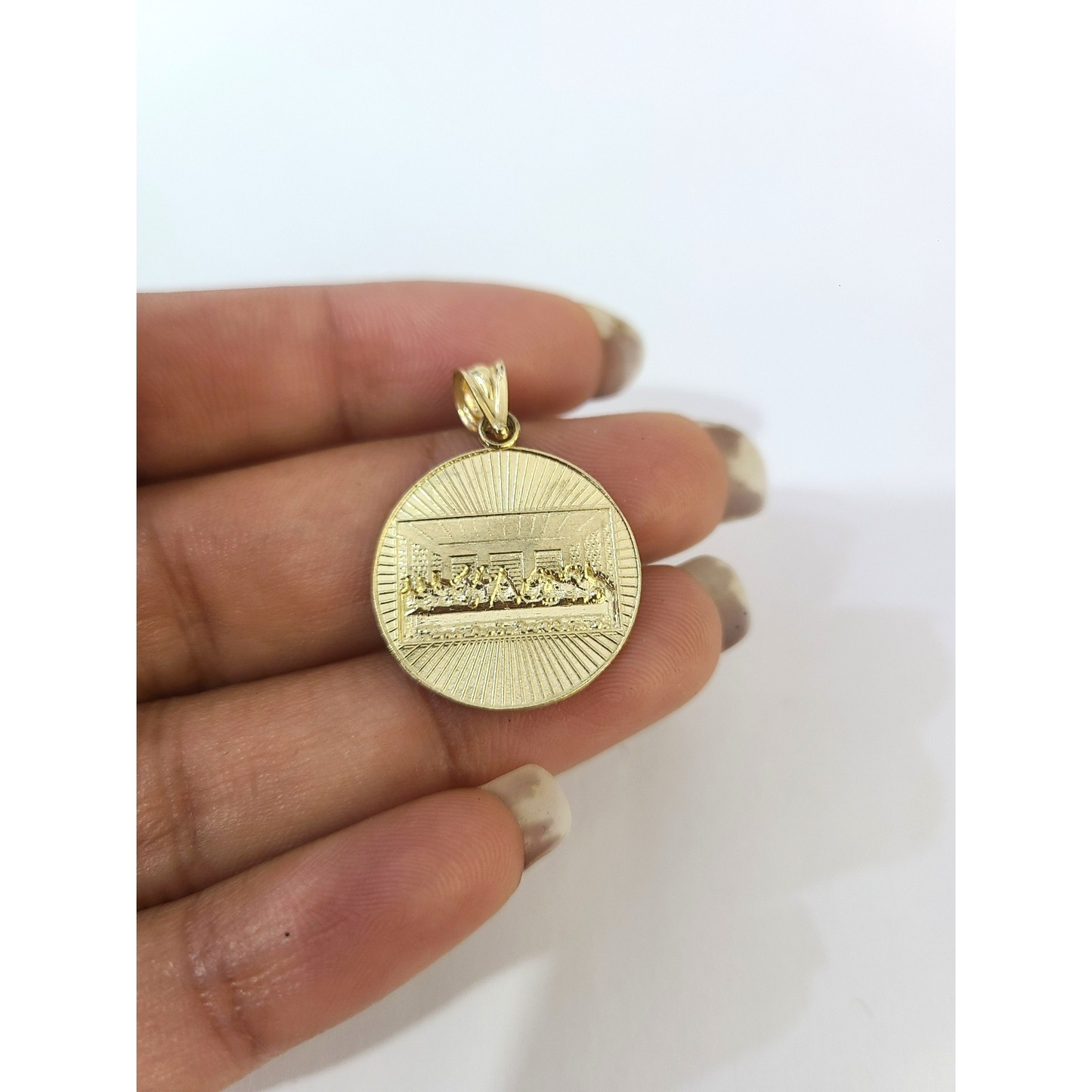 10K Yellow Gold Last Supper Pendant Charm Round 1" Nugget Design Unisex