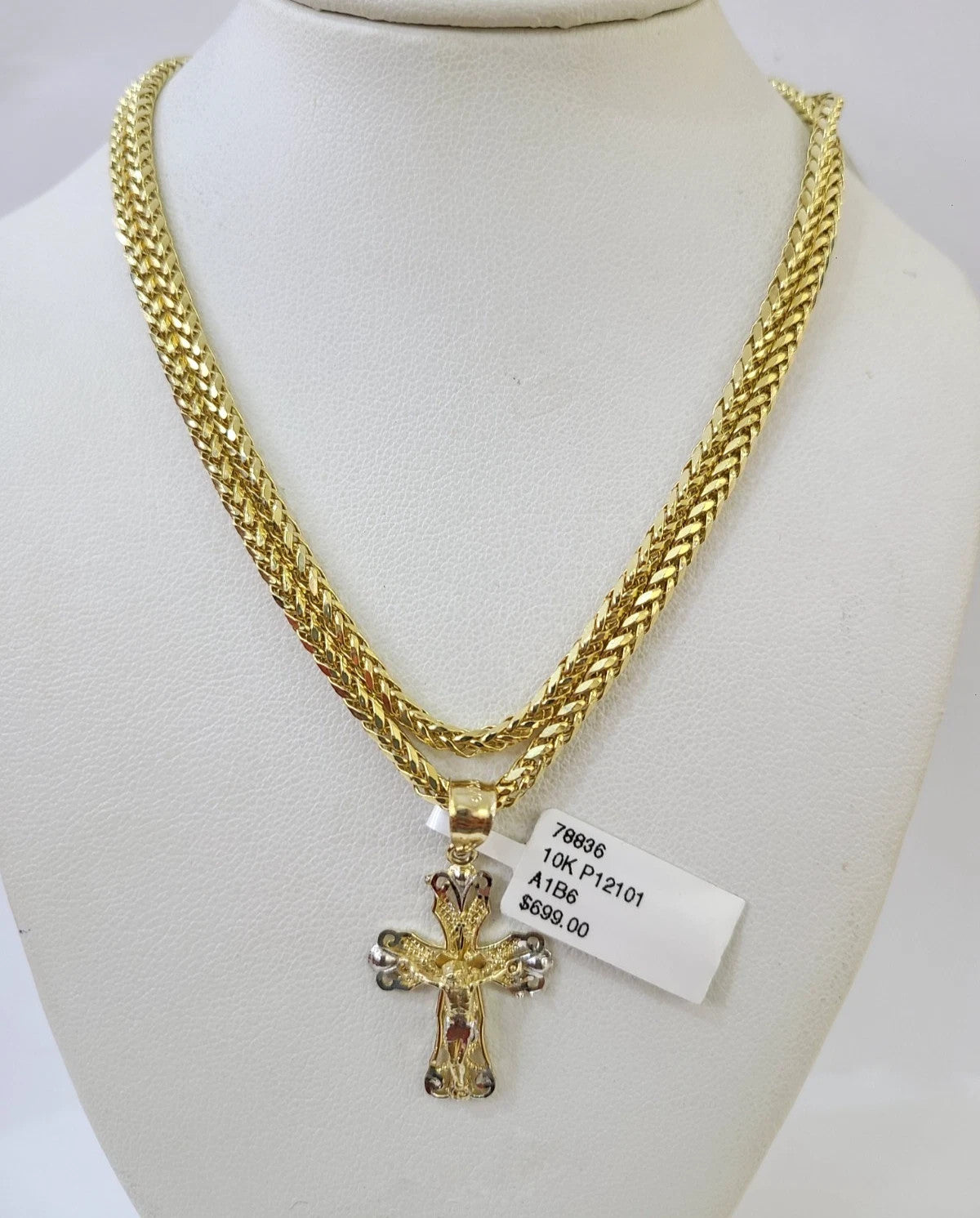 Yellow Jesus Chain REAL 10k Yellow Gold Palm Chain Jesus Cross Pendant Charm 3mm Necklace ...