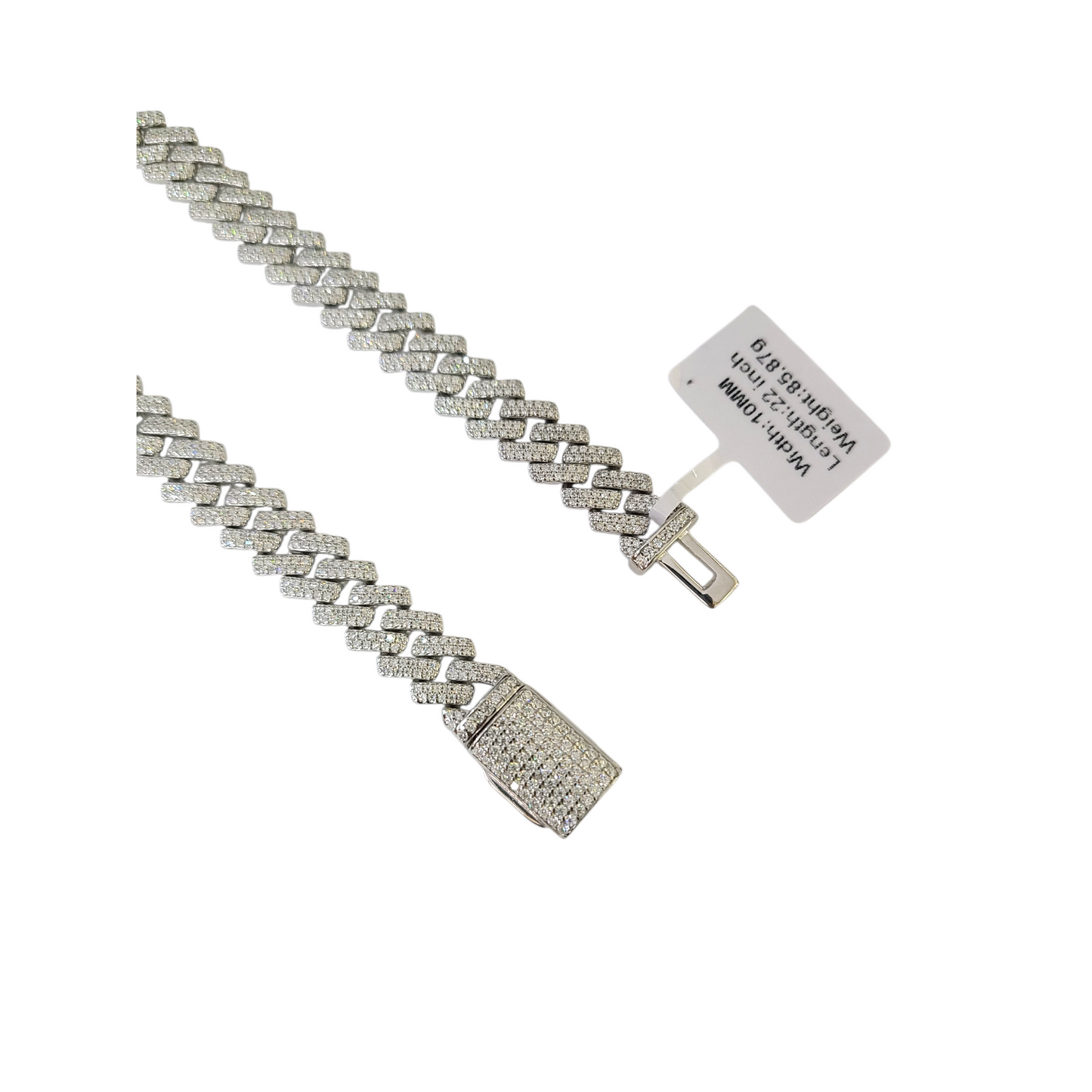 Real 925 Silver Moissanite Necklace Cuban Link Chain 22 Inch 10mm For Men