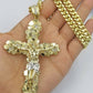Real 10k Yellow Gold Jesus Cross Pendant with 26" Inch Cuban Chain Box Lock Set