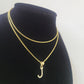 10K Gold Solid Franco Chain J Initial CZ Stone Pendant Set 1mm 16 18 20 22 Women