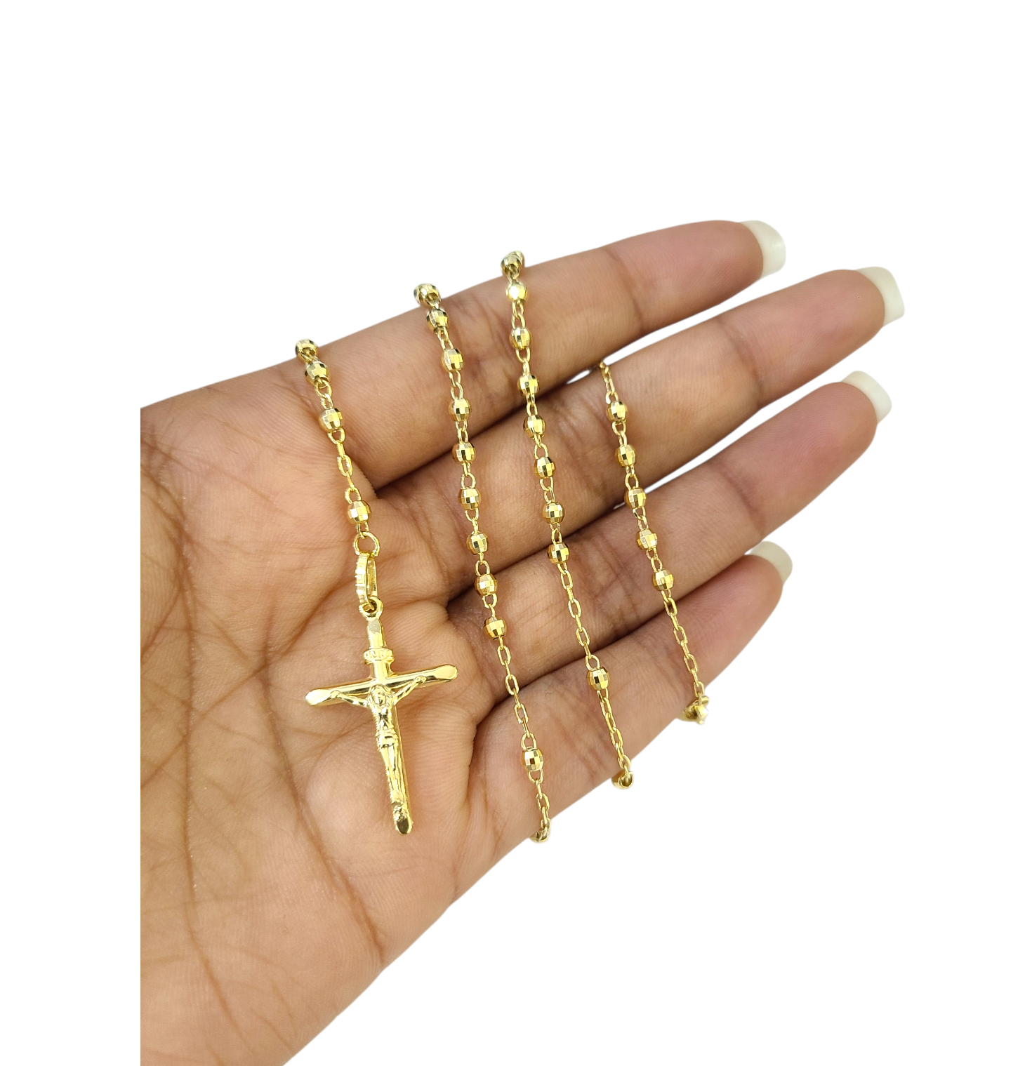 Real 10k Yellow Gold 3mm Rosary Chain 24 inch Necklace Cross Pendant