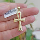 Real 10k Yellow Gold Ankh charm pendant 1.5" Diamond Cuts Cross Charm for Chain