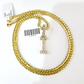 REAL 10k Yellow Gold Palm Chain I Diamond Initial Pendant Charm 3mm SET Necklace