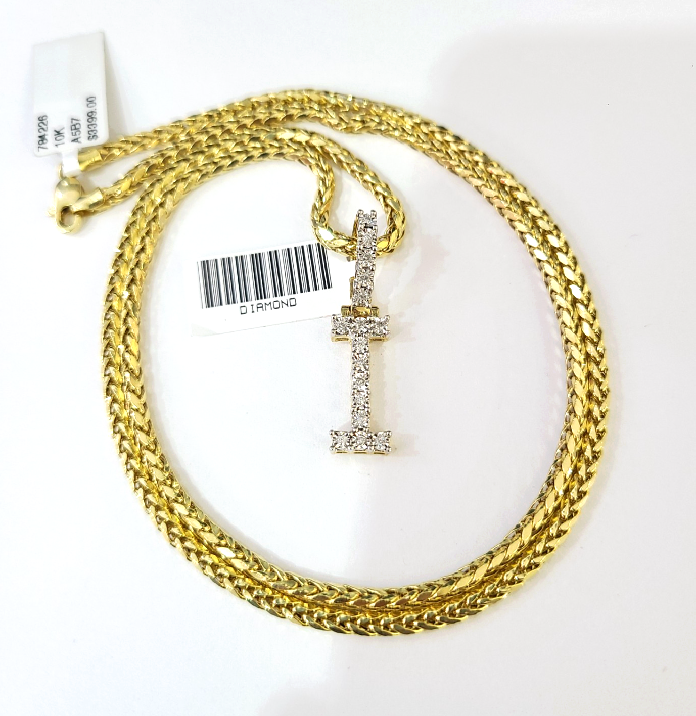 REAL 10k Yellow Gold Palm Chain I Diamond Initial Pendant Charm 3mm SET Necklace