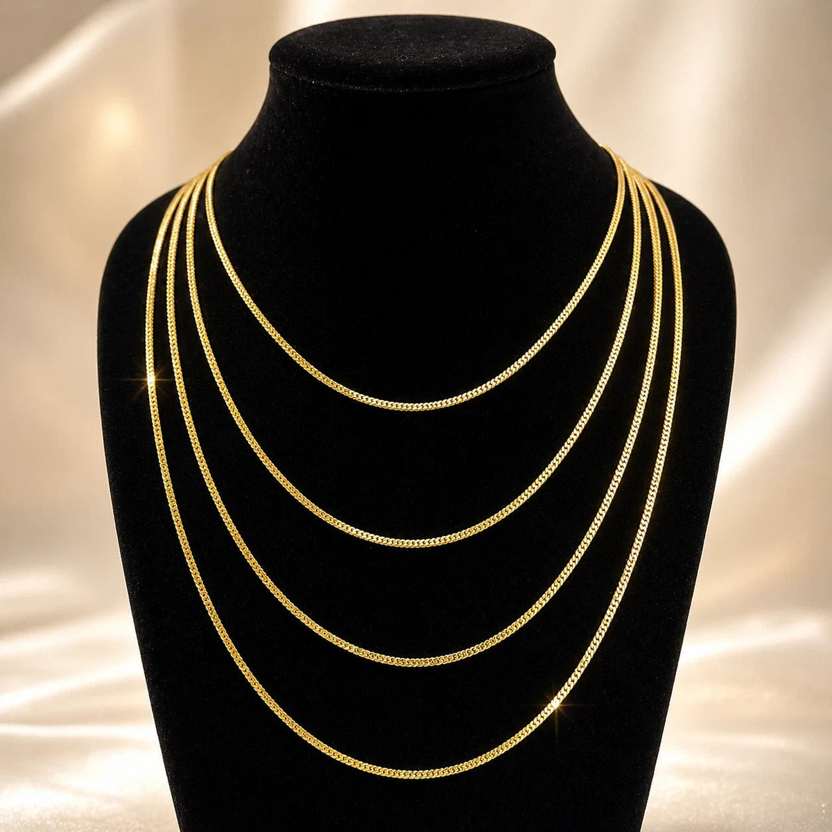 Real 18K Gold Slim Franco Chain 1mm Classic Necklace 16 18 20 22 Inch Women