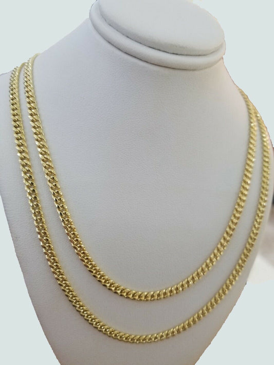 Real 10k Gold Necklace Miami Cuban 22" 24" Link 3.5mm Layer Chain 2 piece SET