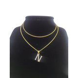 10K Gold Solid Franco Chain N Initial CZ Stone Pendant Set 1mm 16 18 20 22 Women