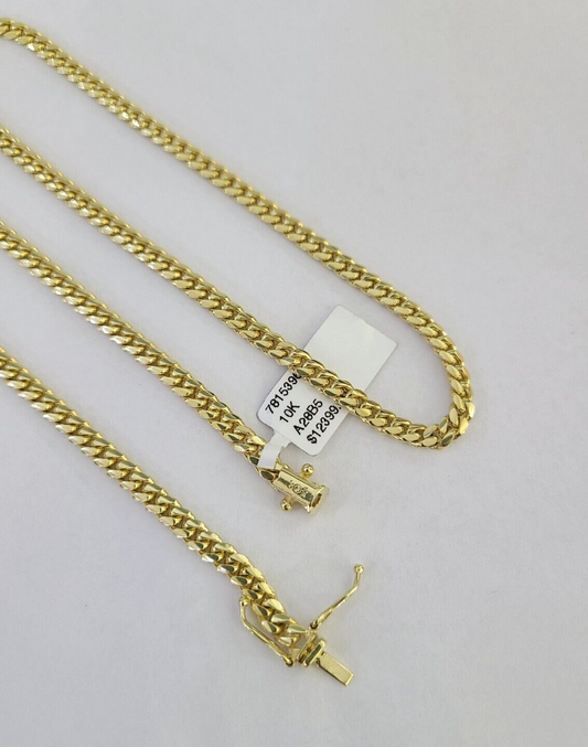 Real 10k Chain Solid 4mm Solid Miami Cuban Link Necklace 24 Inch Yellow Gold