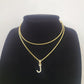10K Gold Solid Franco Chain J Initial CZ Stone Pendant Set 1mm 16 18 20 22 Women