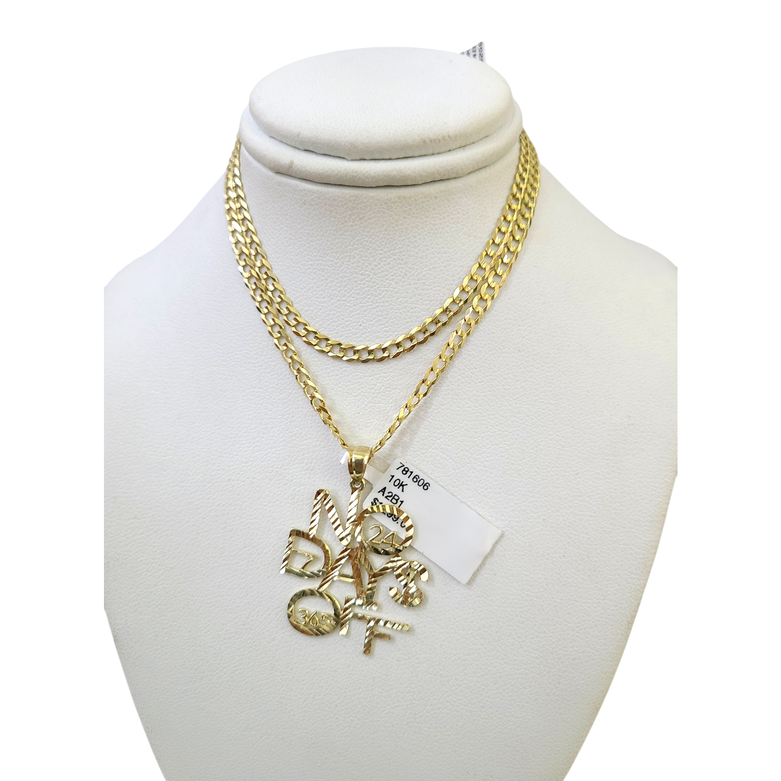10k Gold Cuban Curb 3mm Chain Necklace No Days Off Charm Pendant 18"-28" Set