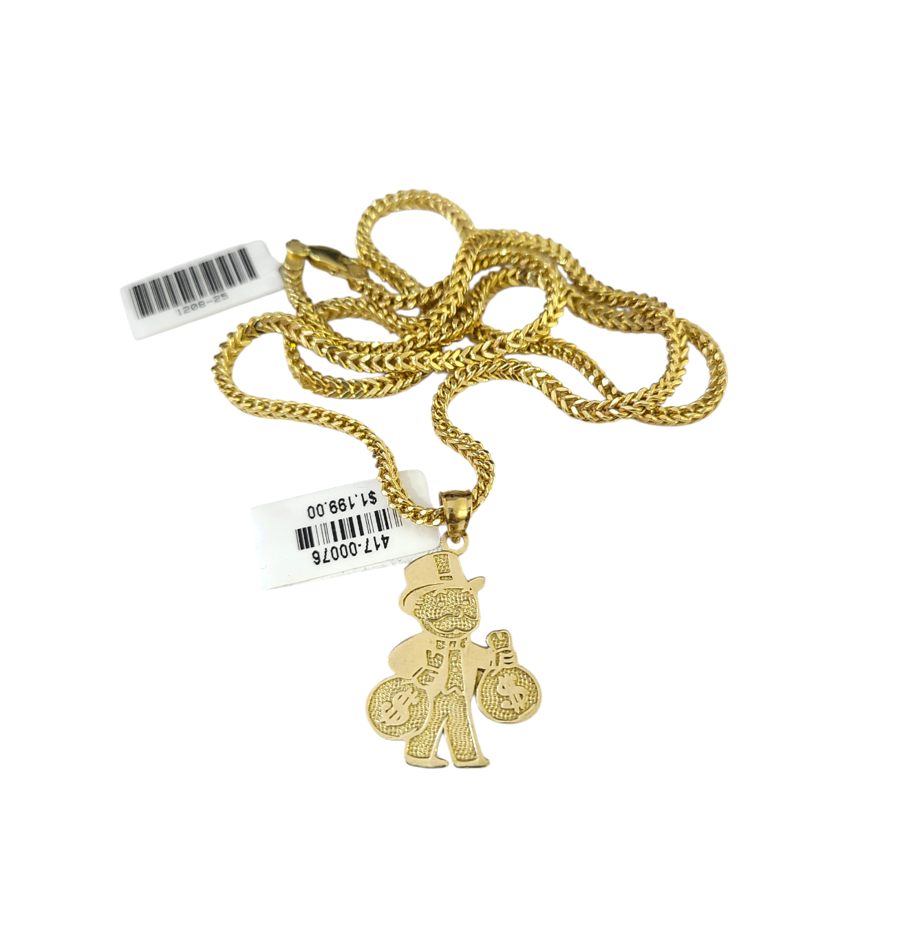 10k Gold Franco Necklace Chain Grandpa Money Charm 2.5mm 18"-26" Pendant SET