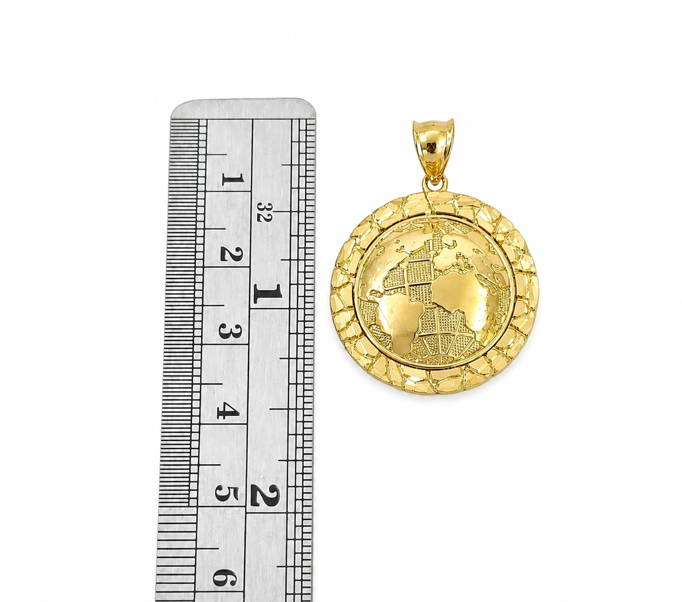 10K Yellow Gold Round World Map Pendant Globe Charm 1.5" Unisex Jewelry