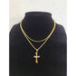 10k Gold Franco Chain Necklace Cz Stone Cross Charm 1mm 16-22 Inches Womens