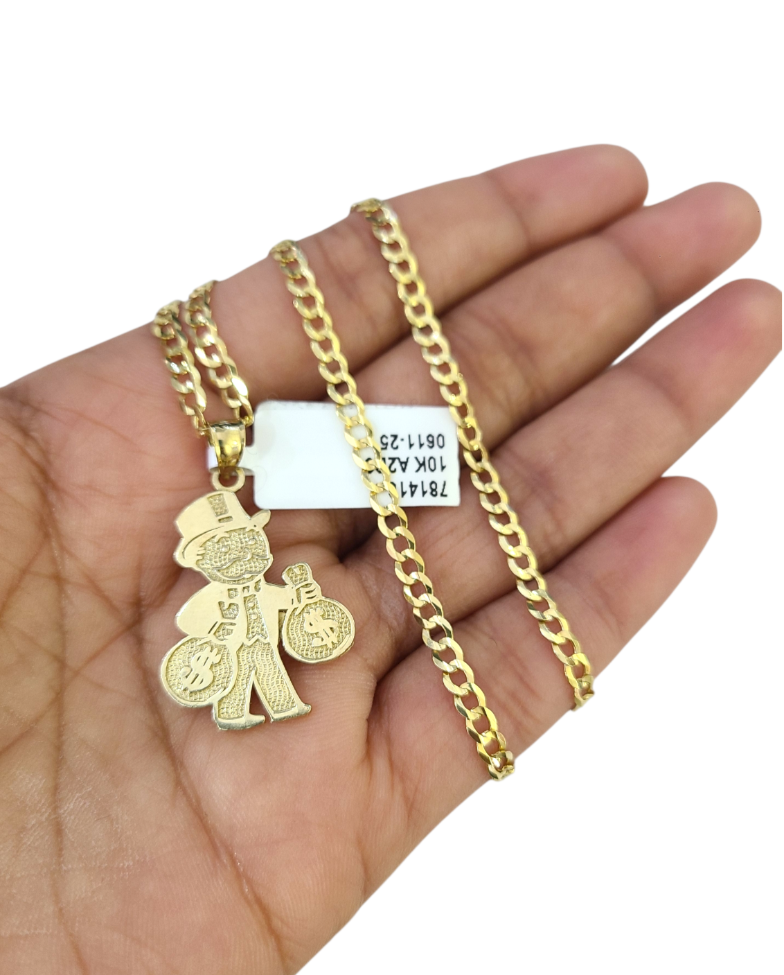 10k Gold Cuban Curb 3mm Chain Necklace Grandpa Money Charm Pendant 18"-28" Set