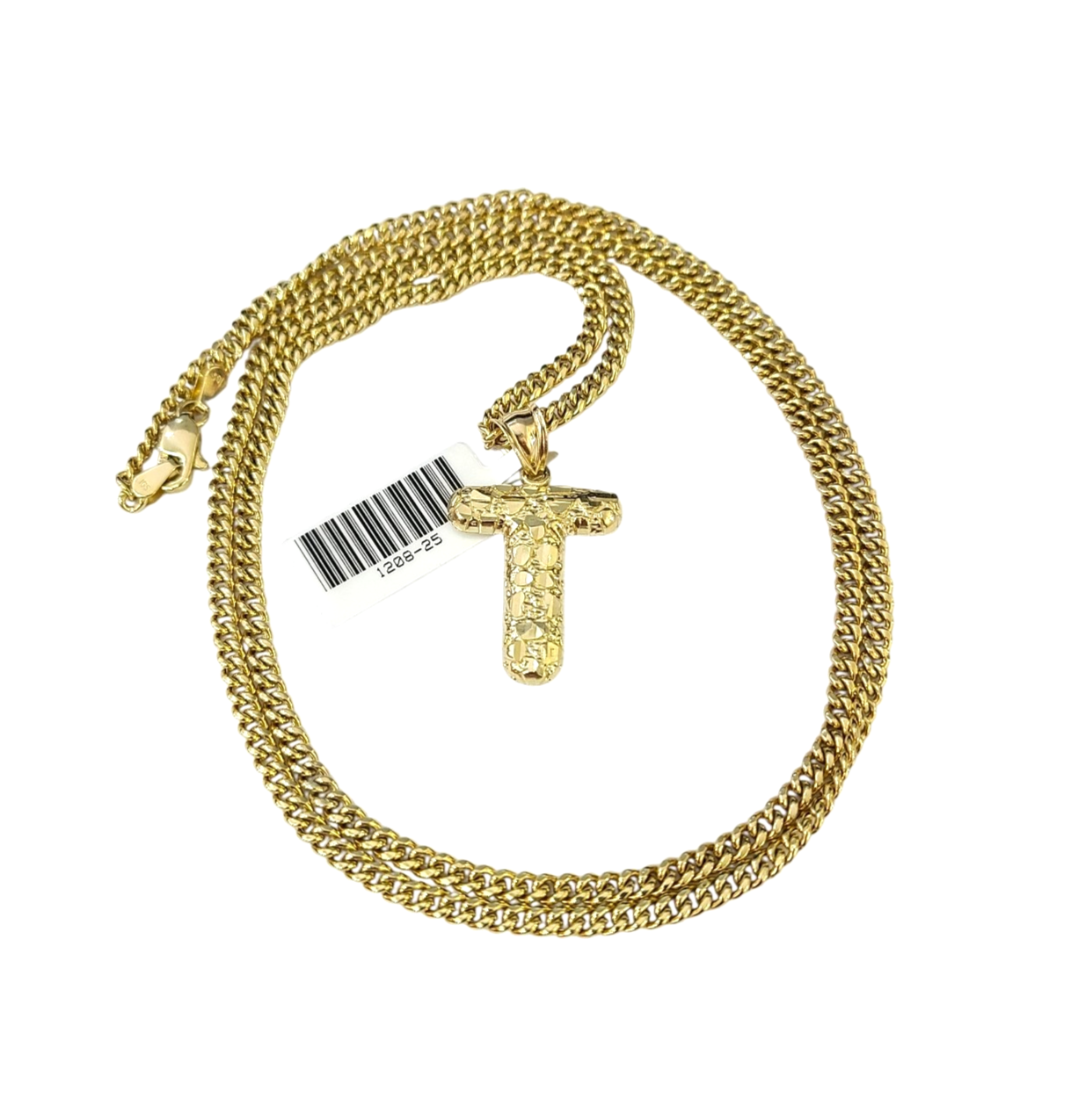 Real Gold 10k Chain Miami Cuban Link Necklace 2.5mm T Initial Charm Pendant SET