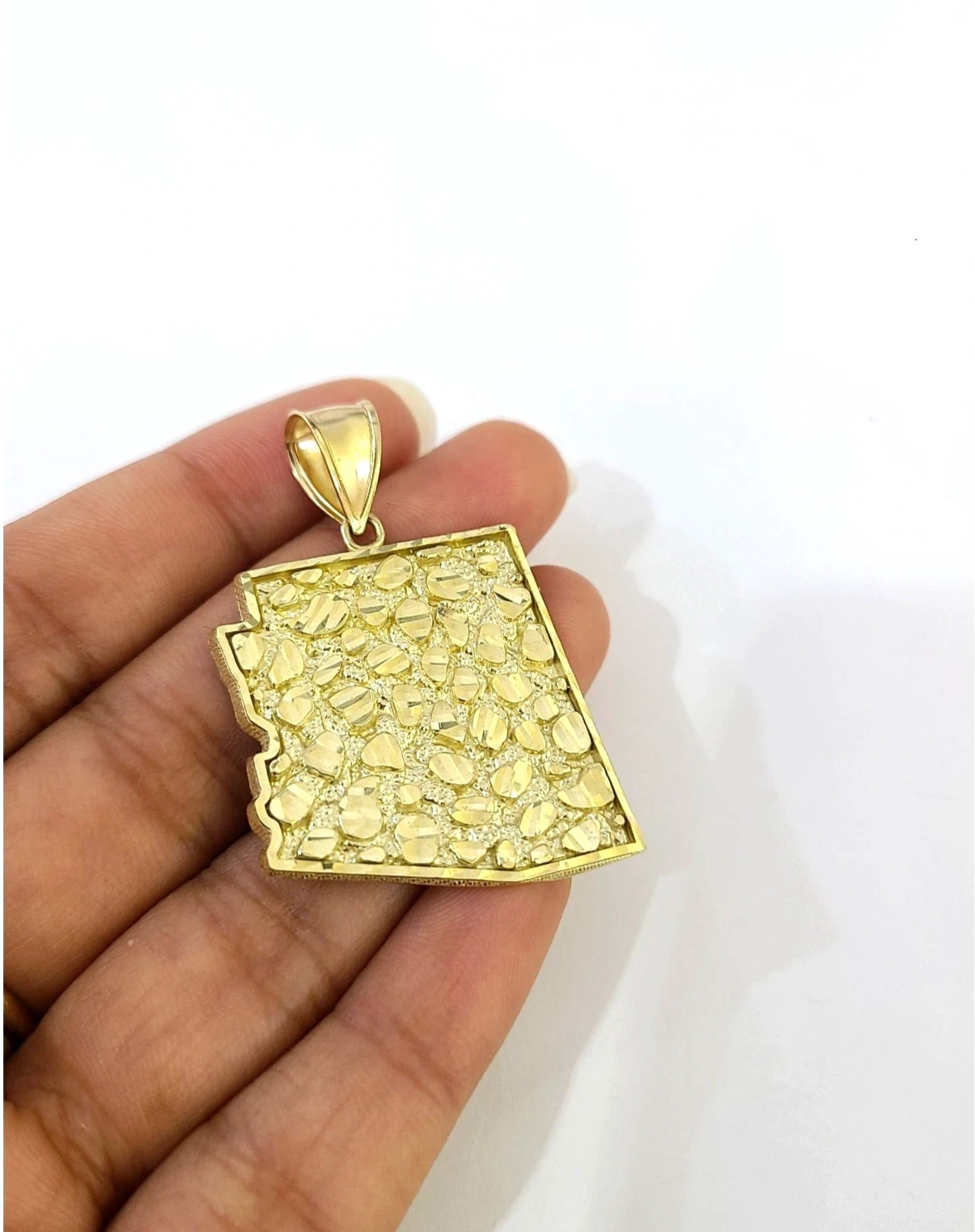 Real 10K Yellow Gold Arizona State Pendant Charm Mens Diamond Cut Nugget Finish