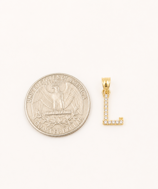 10K Gold Solid Franco Chain L Initial CZ Stone Pendant Set 1mm 16 18 20 22 Women