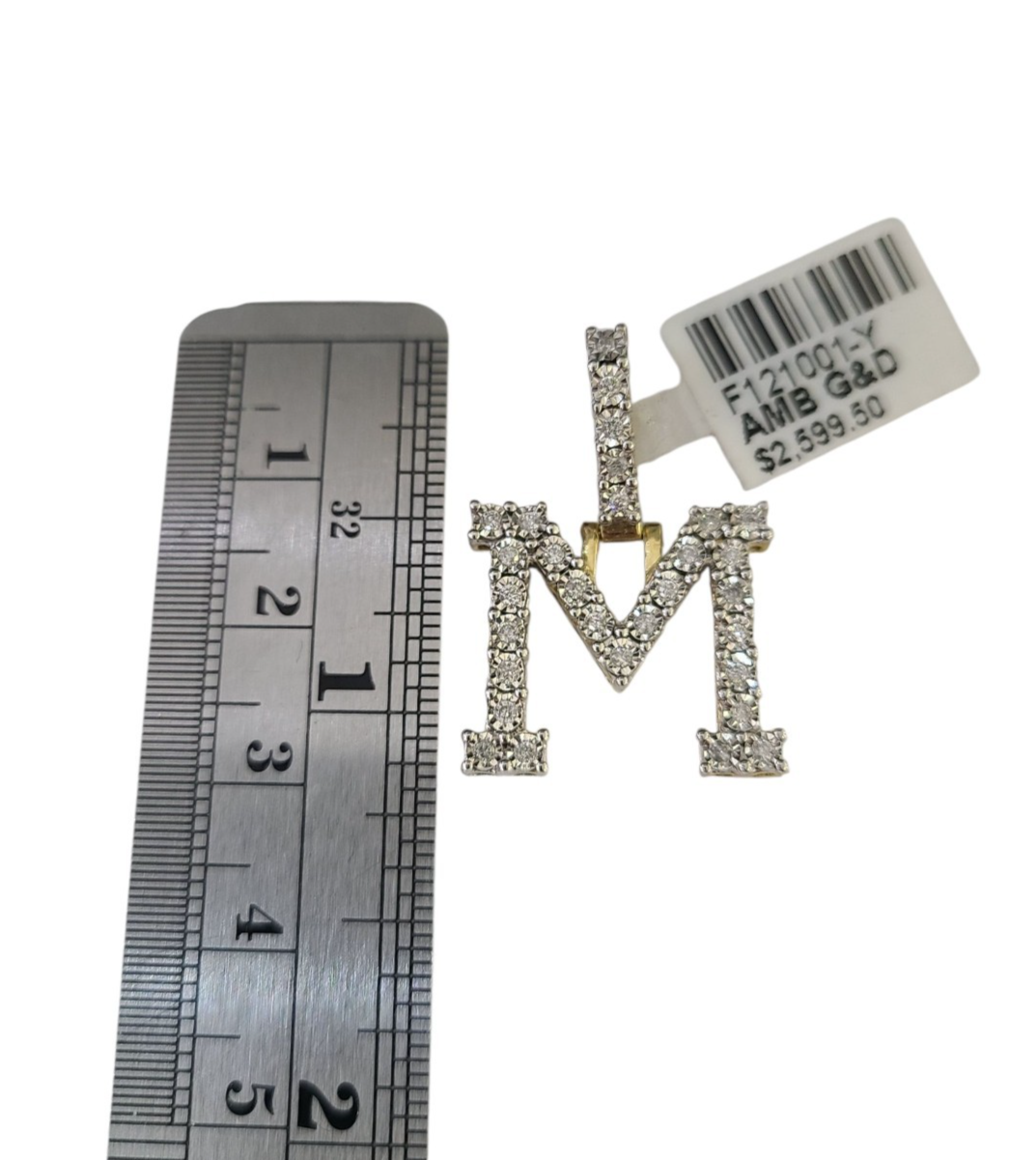 10k Rope Chain M Diamond Initial Charm Necklace Pendant Set 4mm 20"-30" Gold