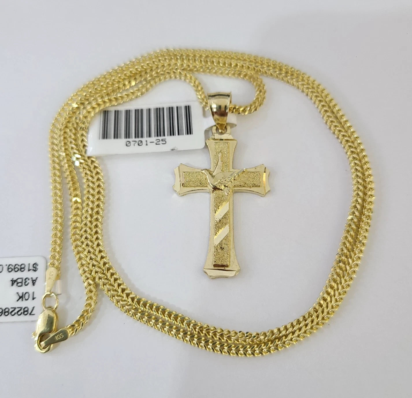 Yellow Jesus Chain Real 10k Yellow Gold Franco Chain Jesus Cross Pendant Charm 2mm Neckla ...